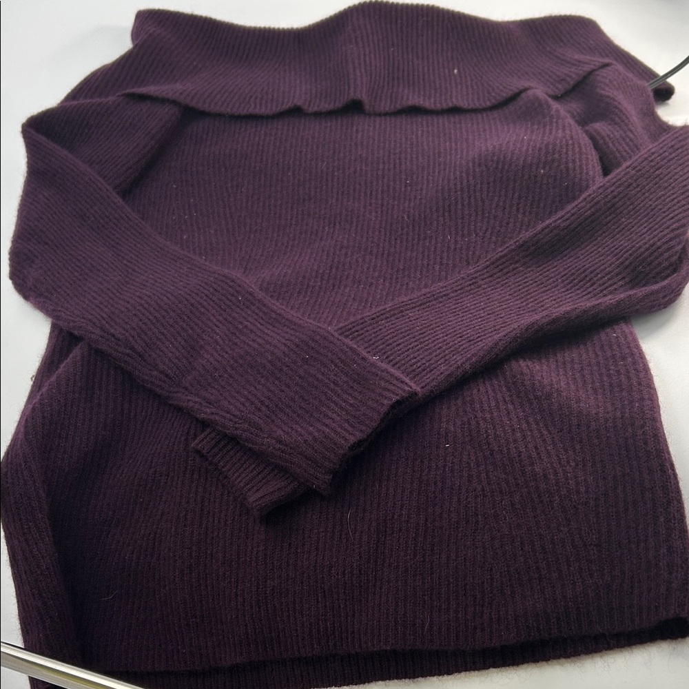 Bloomingdale's Off-the-Shoulder Plum Sweater cashmere - Picture 11 of 16